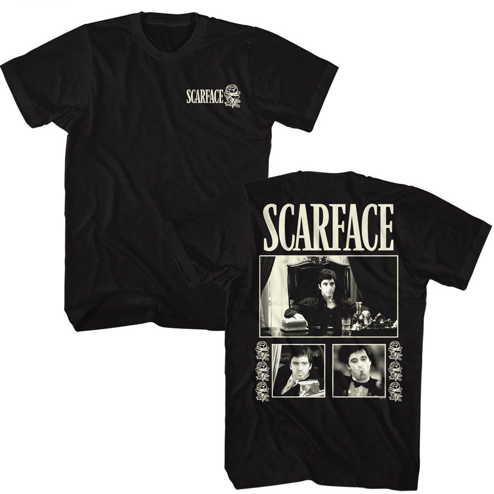 Scarface Three Photos W Roses T-Shirt