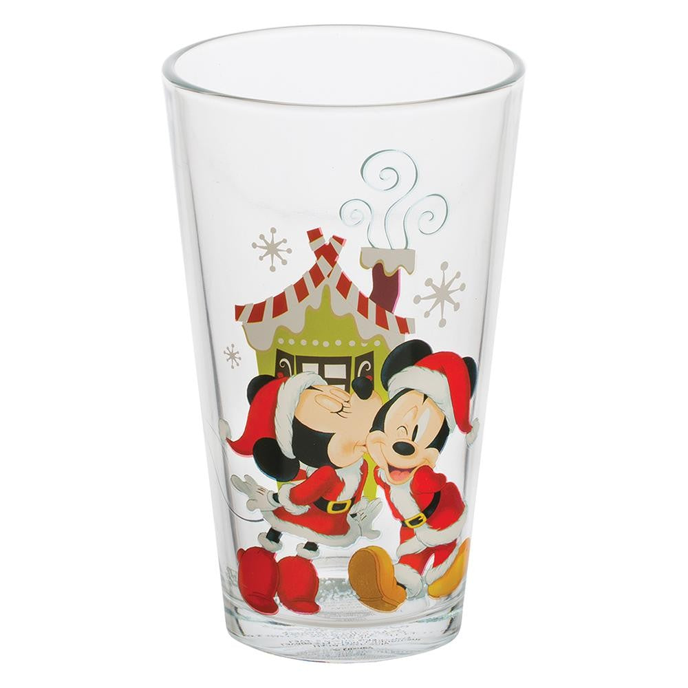 Disney Mickey & Minnie Holiday 16 Oz.  Pint Glasses - Set Of 4