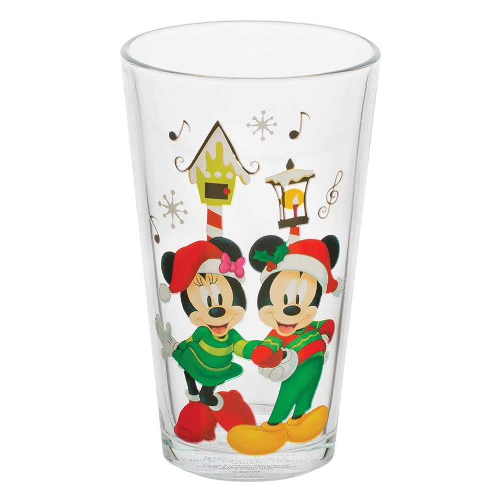 Disney Mickey & Minnie Holiday 16 Oz.  Pint Glasses - Set Of 4