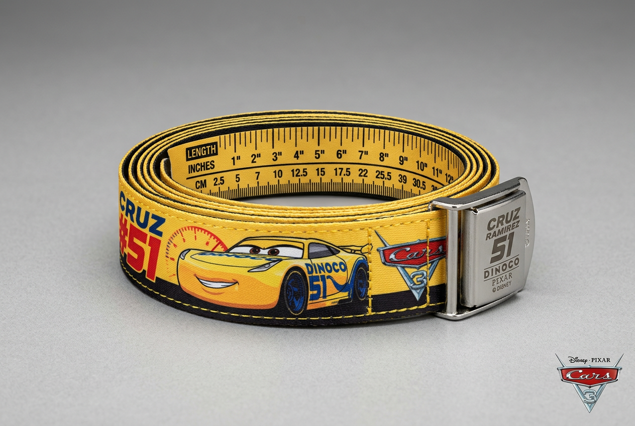 Cars Lightning McQueen 95 Logo Full Color Black/White/Multi Color Seatbelt Belt - Cars 16-Lightning McQueen Block Icons Webbing