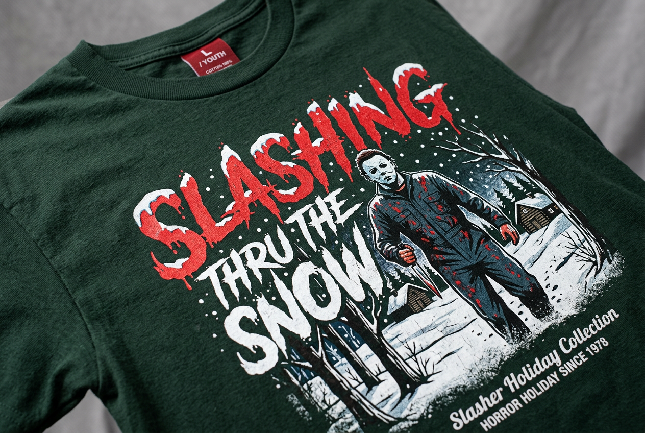 Youth Halloween Slashing Thru The Snow T-Shirt | Blue Culture Tees