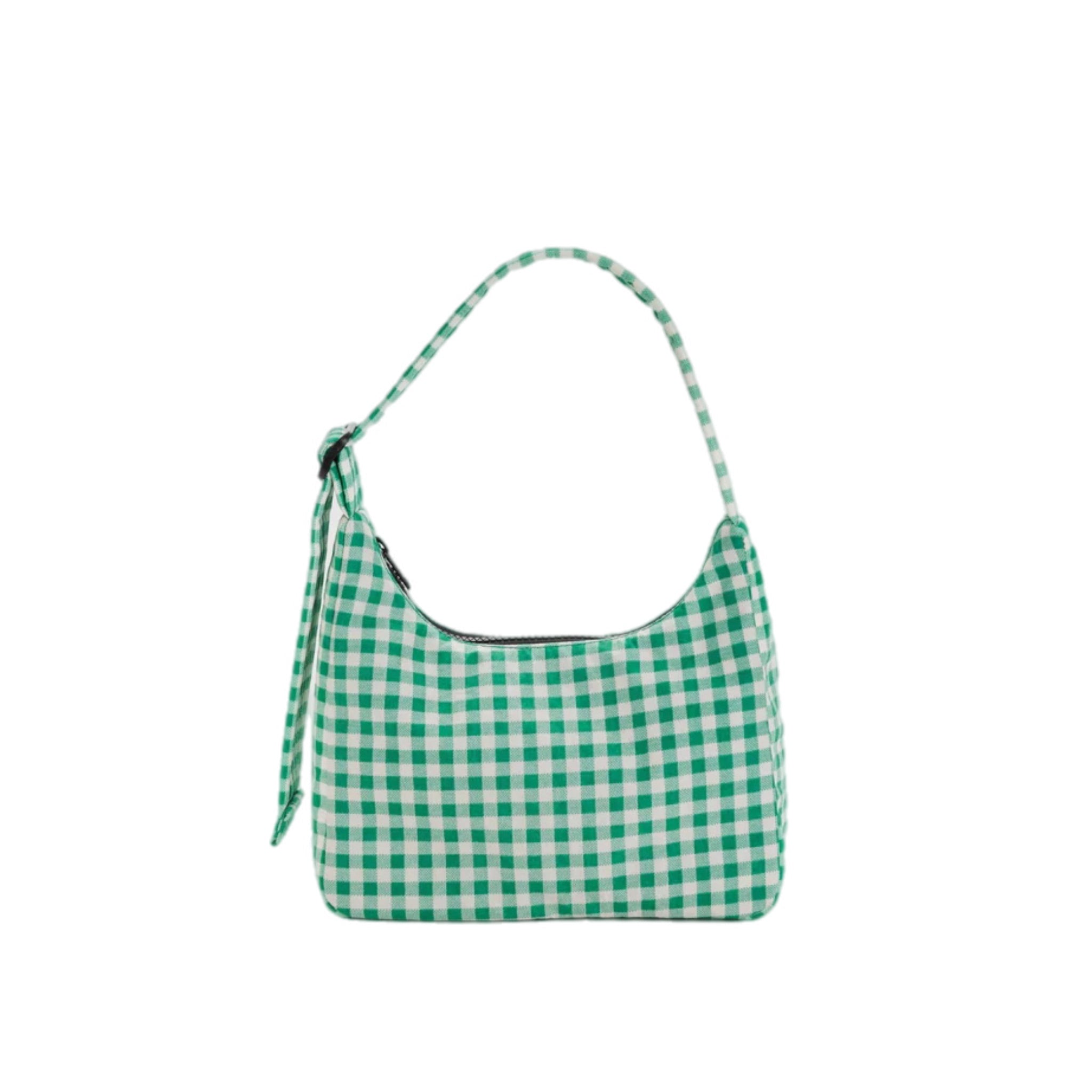 BAGGU Mini Nylon Shoulder Bag Green Gingham
