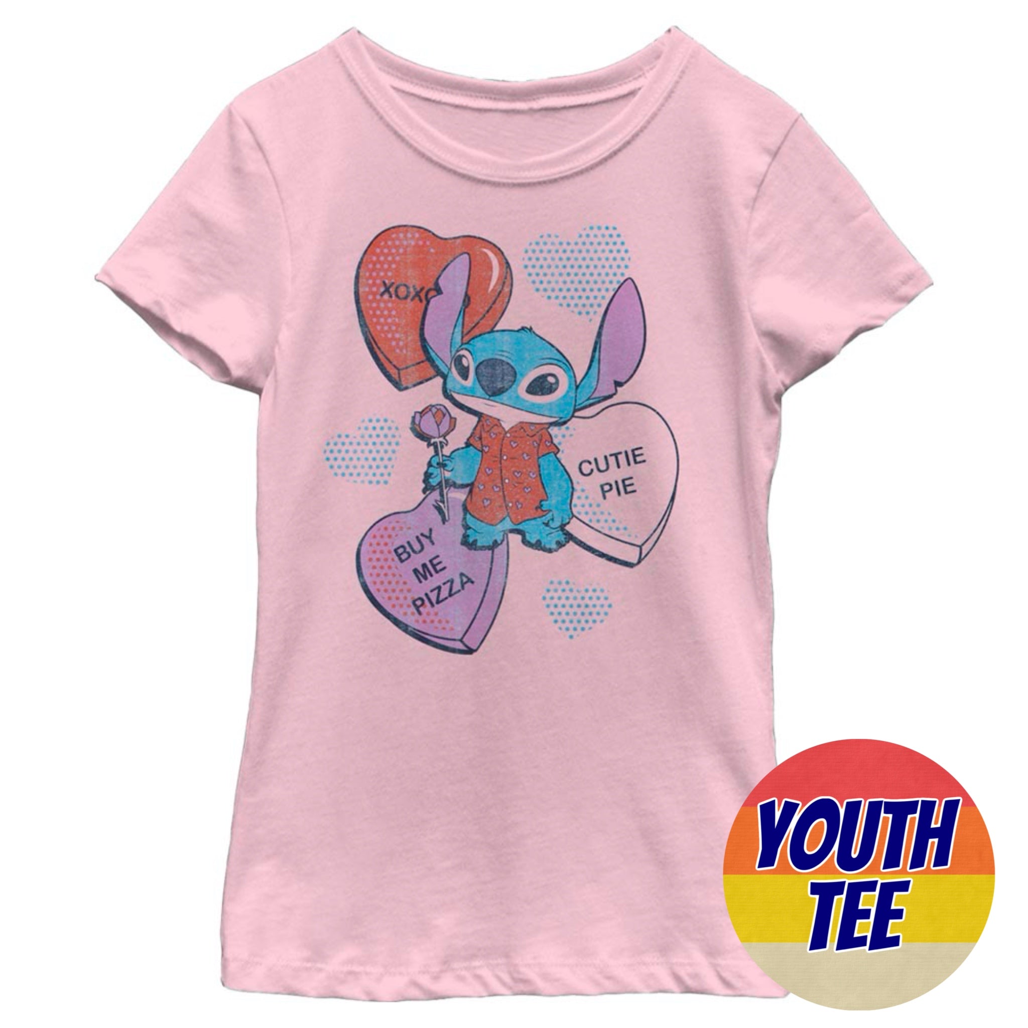 Girl's Disney Lilo and Stitch Heart Pizza T-Shirt | Blue Culture Tees