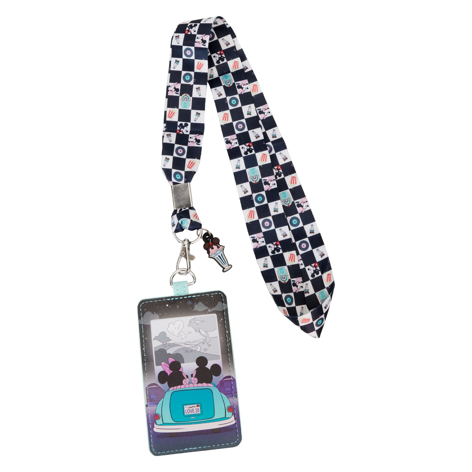 Loungefly Disney Mickey And Minnie Date Night Drive-In Lanyard with Cardholder