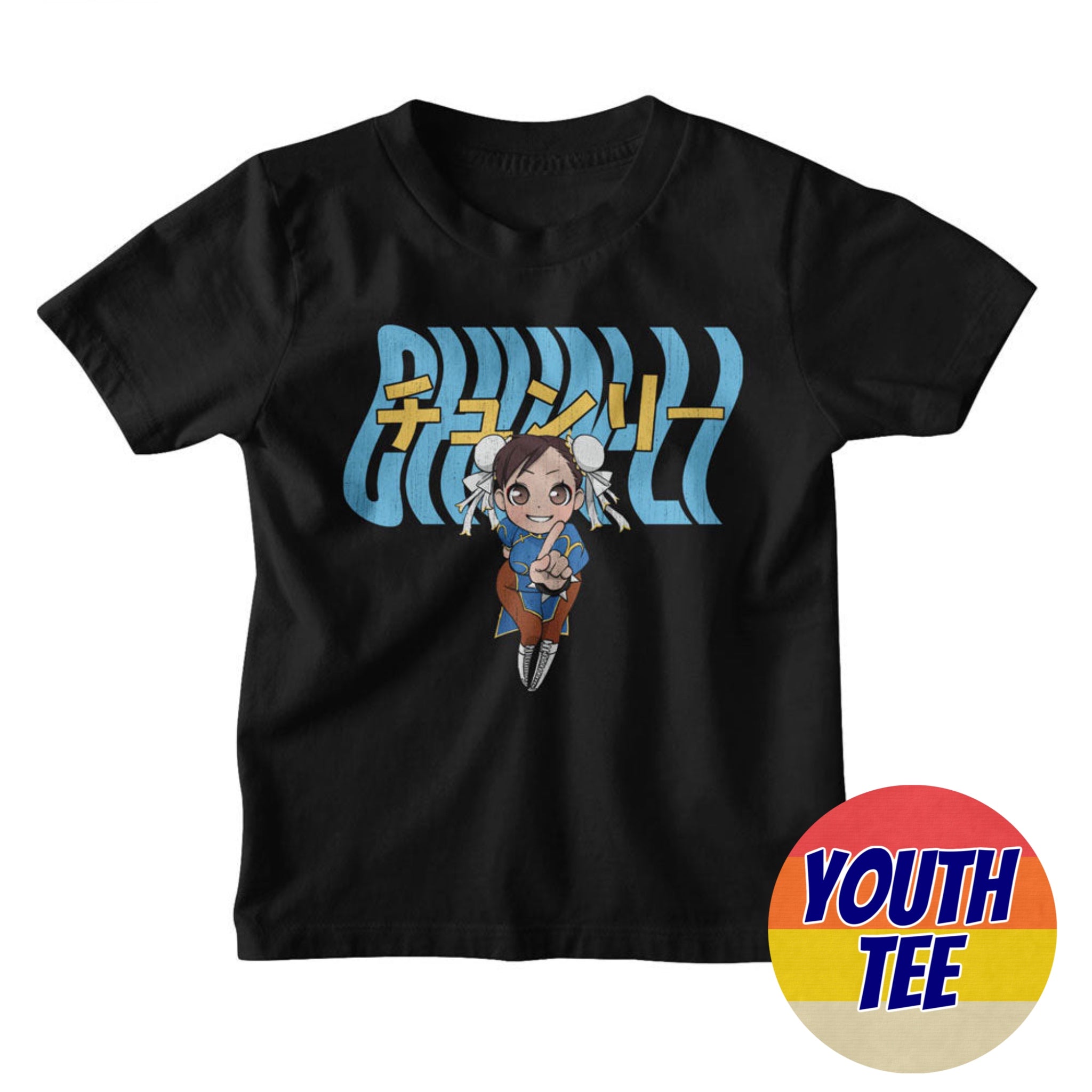 Youth Street Fighter Chun Li Warped Text T-Shirt | Blue Culture Tees