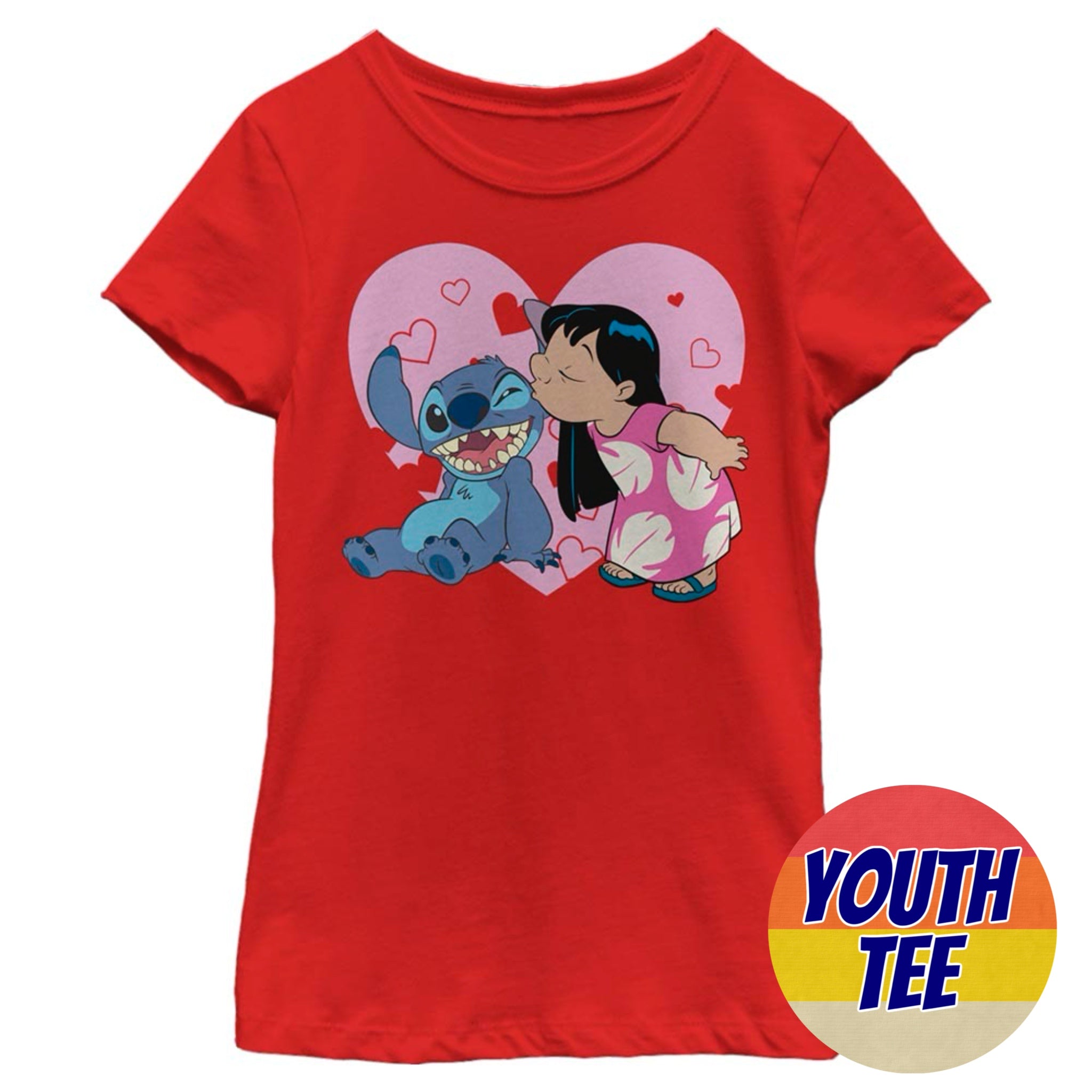 Girl's Disney Lilo And Stitch Valentines Kisses T-Shirt | Blue Culture Tees