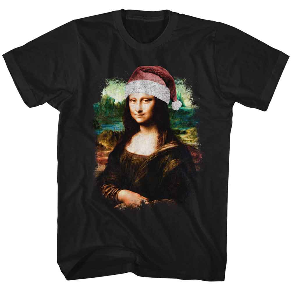 Art Gallery Mona Lisa In Santa Hat T-Shirt | Blue Culture Tees