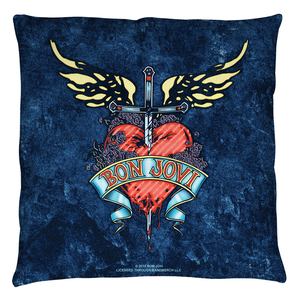 Bon Jovi Weathered Denim Throw Pillow | Blue Culture Tees