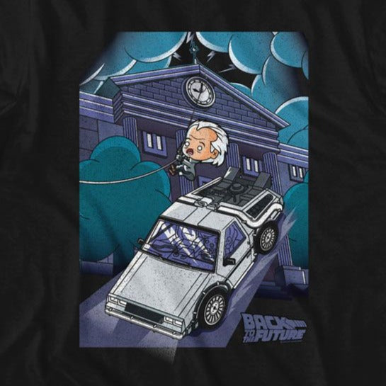 Back To The Future Cartoon Doc and Clock Tower T-Shirt