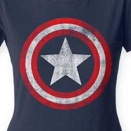 Junior's Captain America Distress Shield T-Shirt