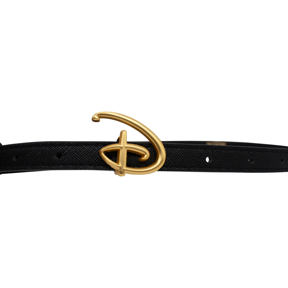 Disney Signature D Logo Gold Cast Buckle Vegan Leather Strap Belt