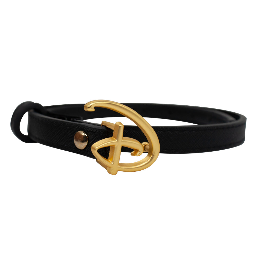 Disney Signature D Logo Gold Cast Buckle Vegan Leather Strap Belt