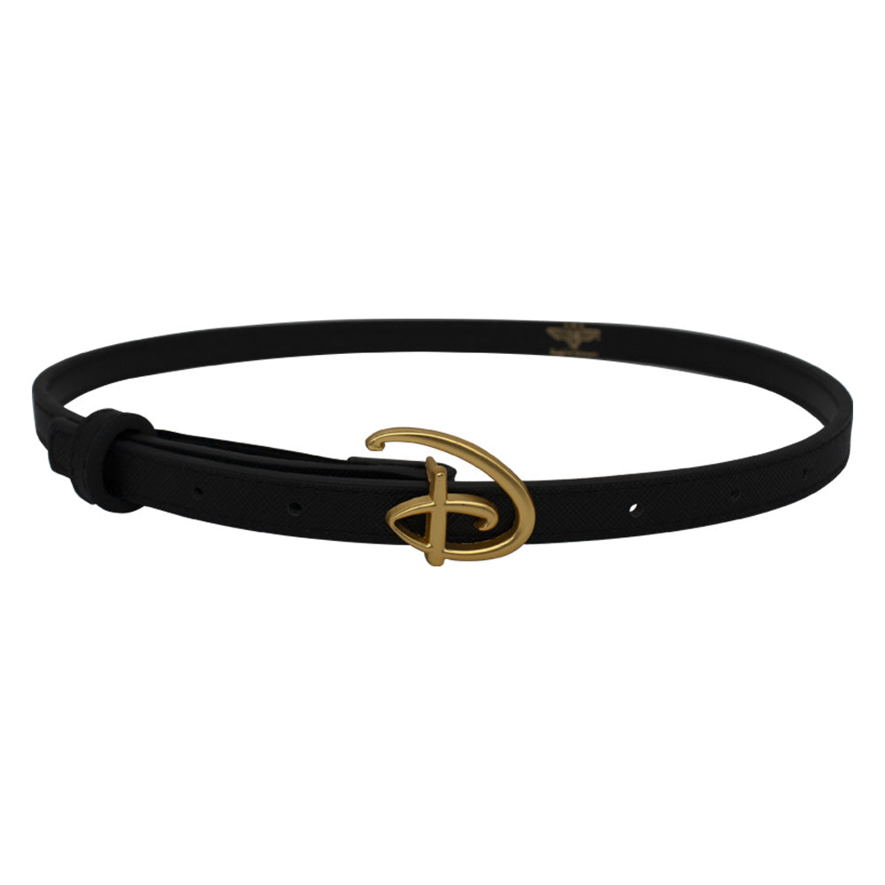 Disney Signature D Logo Gold Cast Buckle Vegan Leather Strap Belt