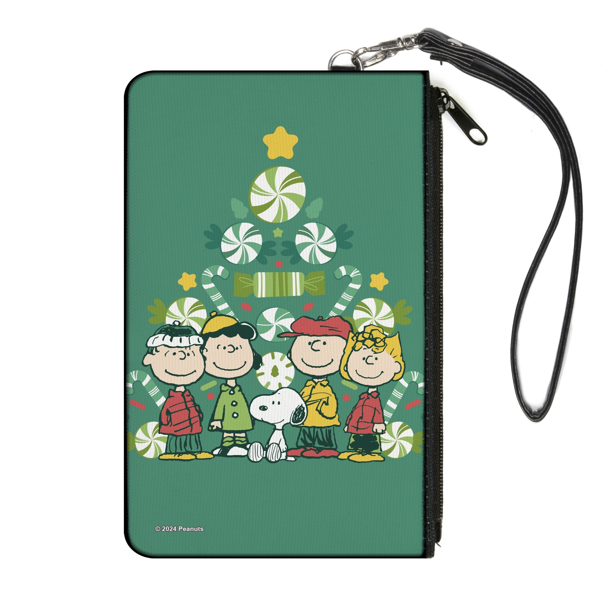 Canvas Zipper Wallet - LARGE - Peanuts Holiday Christmas Tree Group Pose Greens