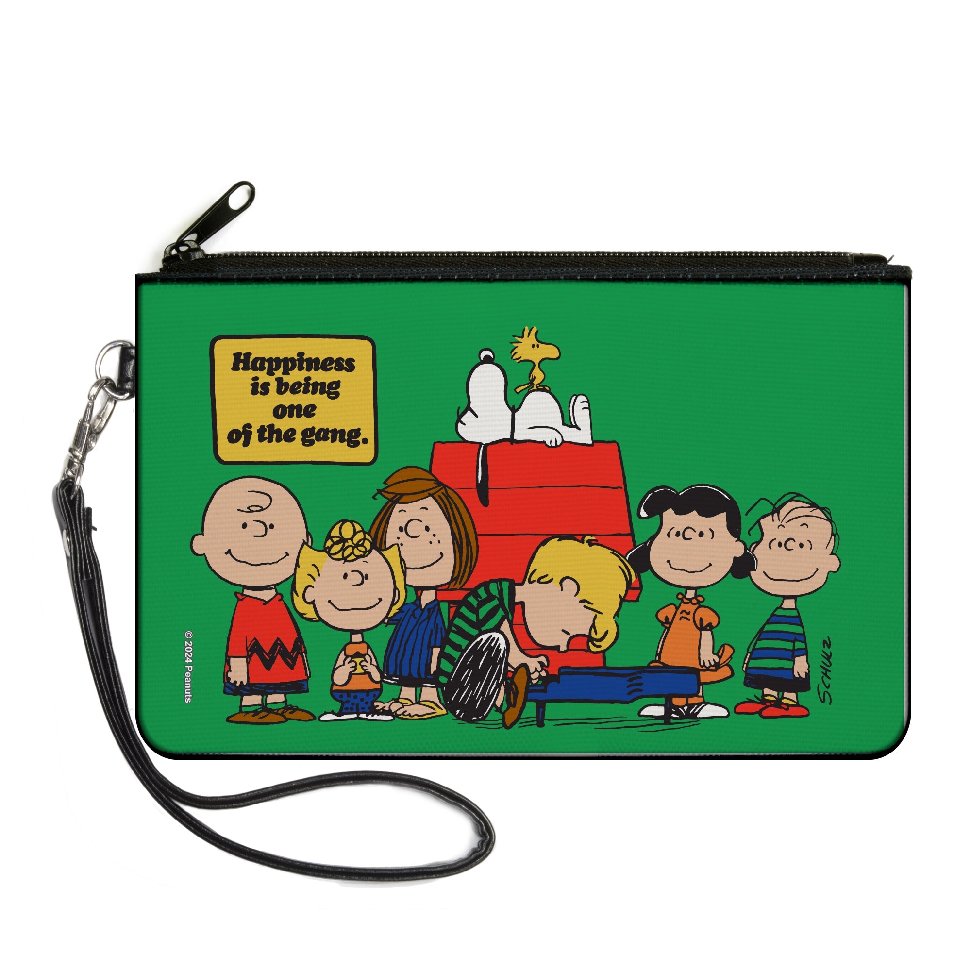 Canvas Zipper Wallet - LARGE - Peanuts Gang HAPINESS IS BEING ONE OF THE GANG Group Pose Green