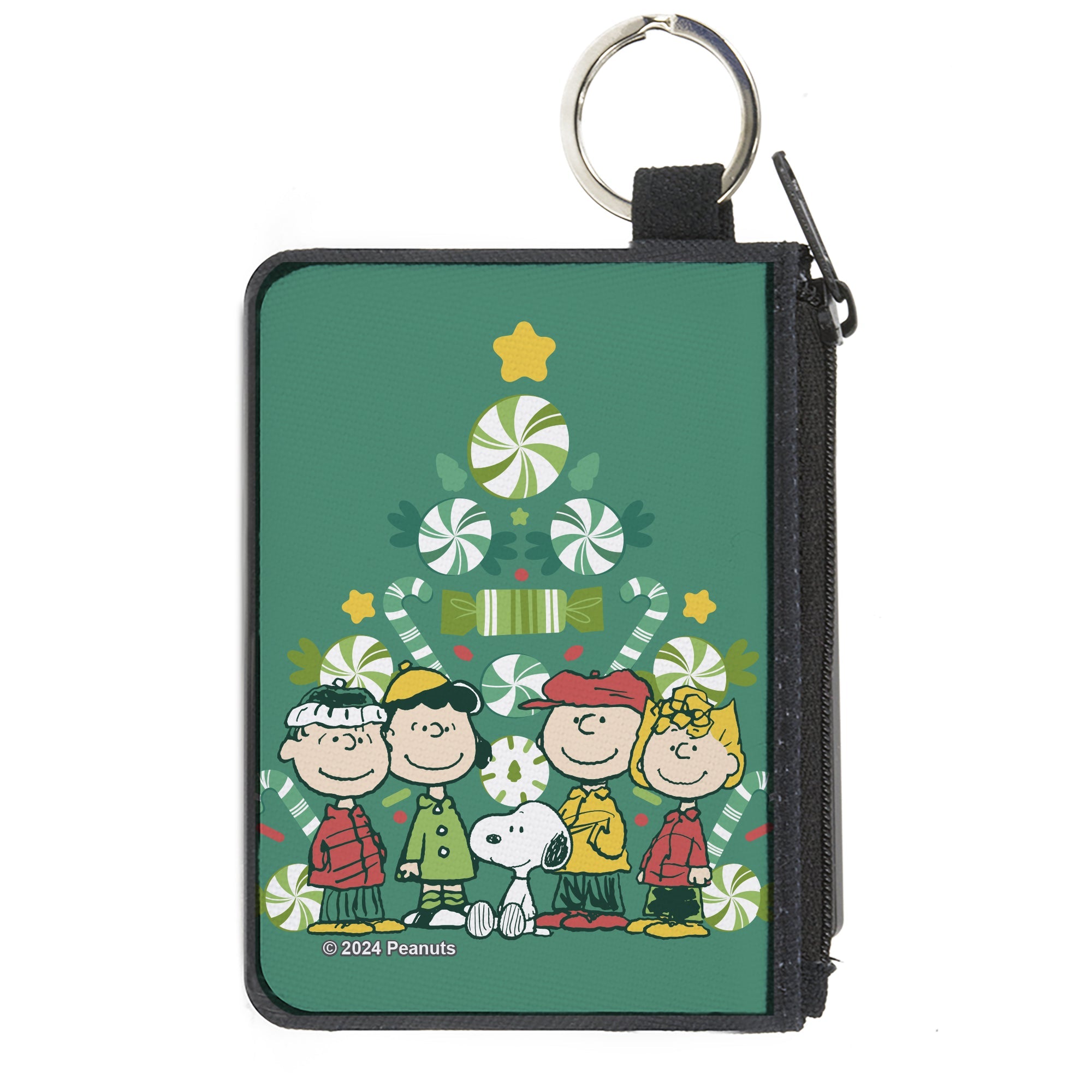 Canvas Zipper Wallet - MINI X-SMALL - Peanuts Holiday Christmas Tree Group Pose Greens