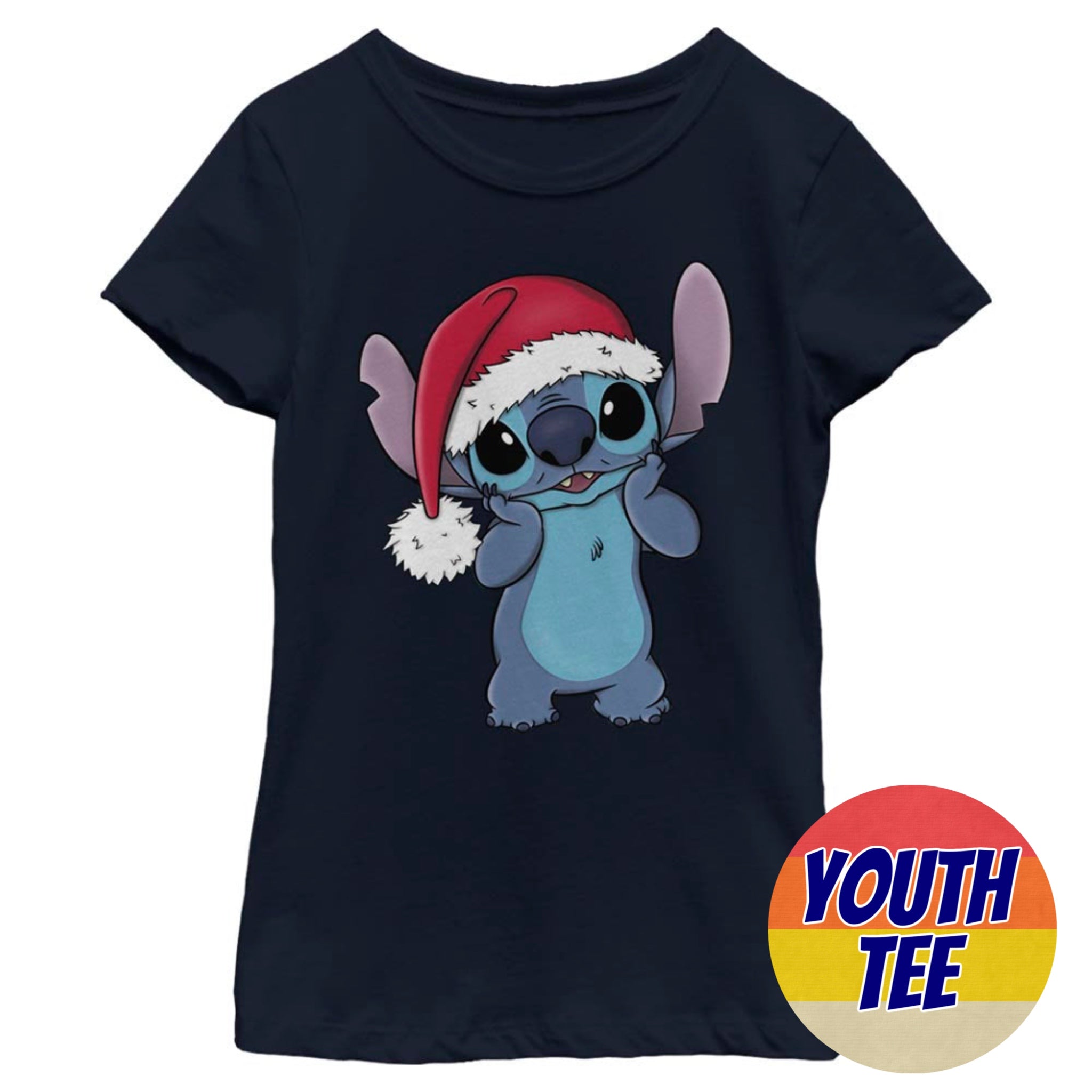 Girl's Disney Stitch Wearing Santa Hat T-Shirt | Blue Culture Tees