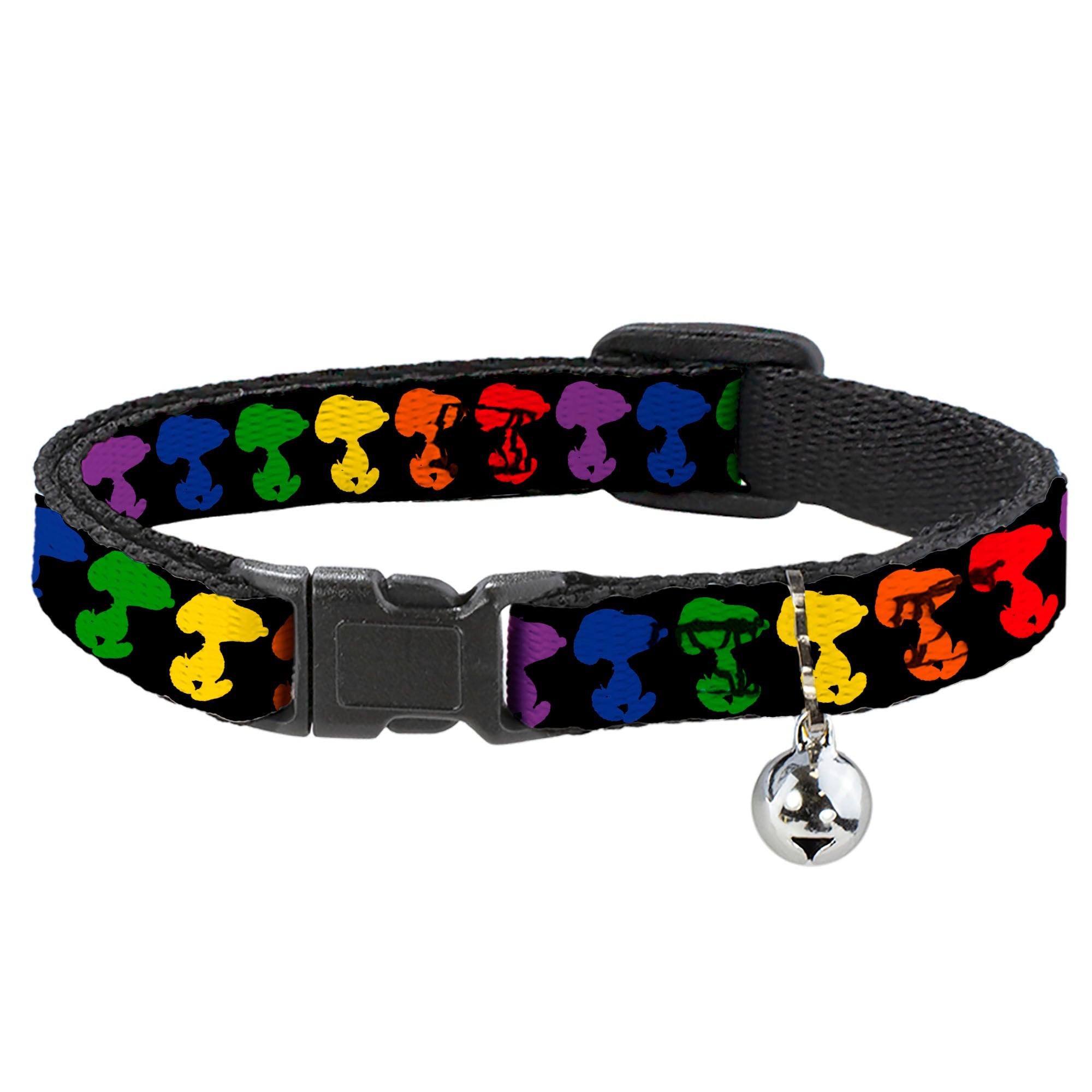 Breakaway Cat Collar with Bell - Peanuts Snoopy Silhoutte Pose Black/Rainbow Multi Color