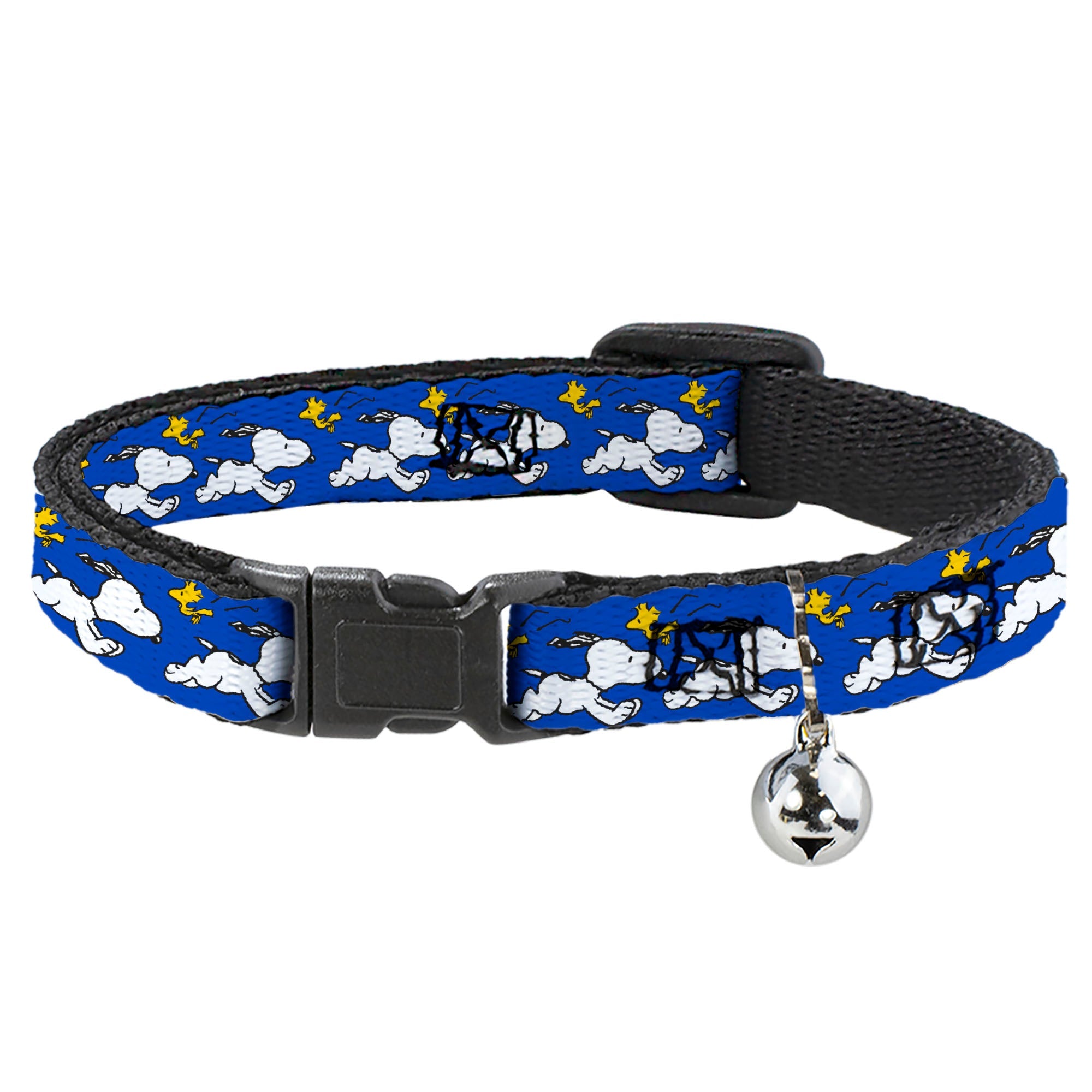 Breakaway Cat Collar with Bell - Peanuts Snoopy Running and Woodstock Pose Blue