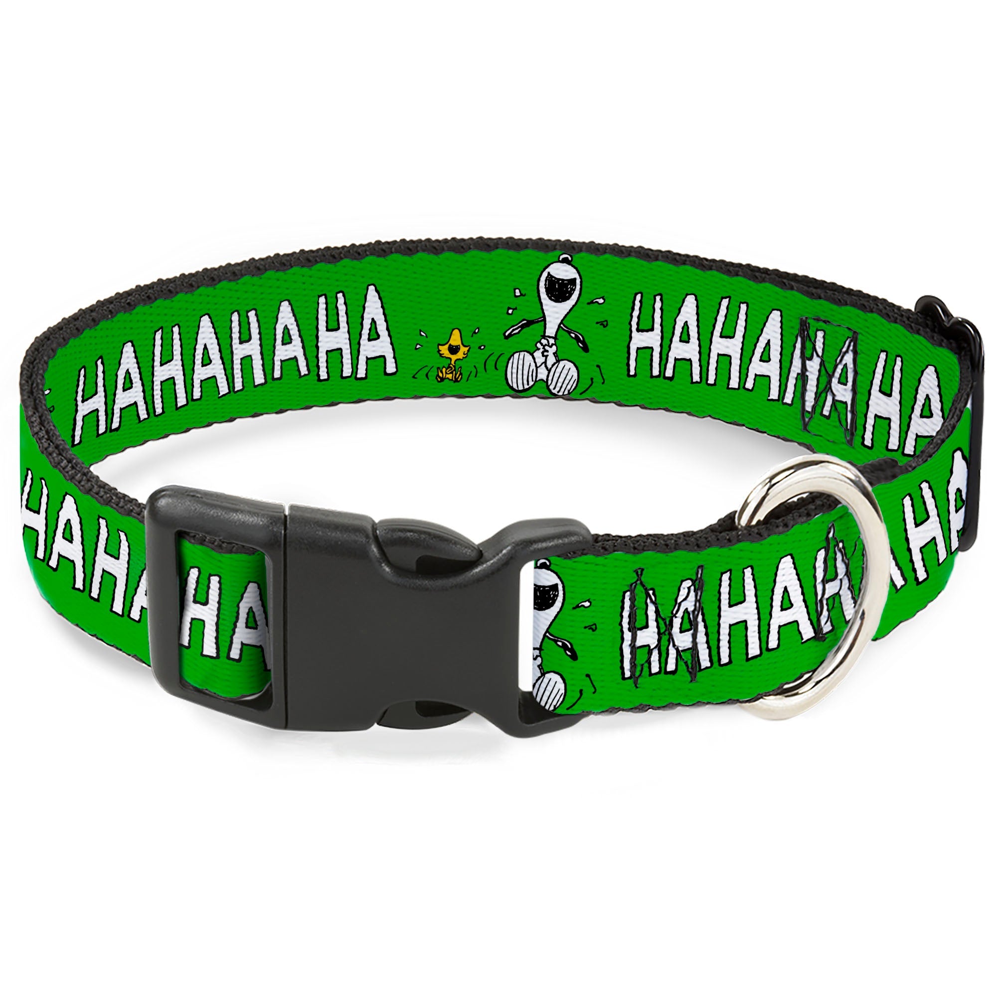 Plastic Clip Collar - Peanuts Snoopy and Woodstock Laughing HAHA Pose Green