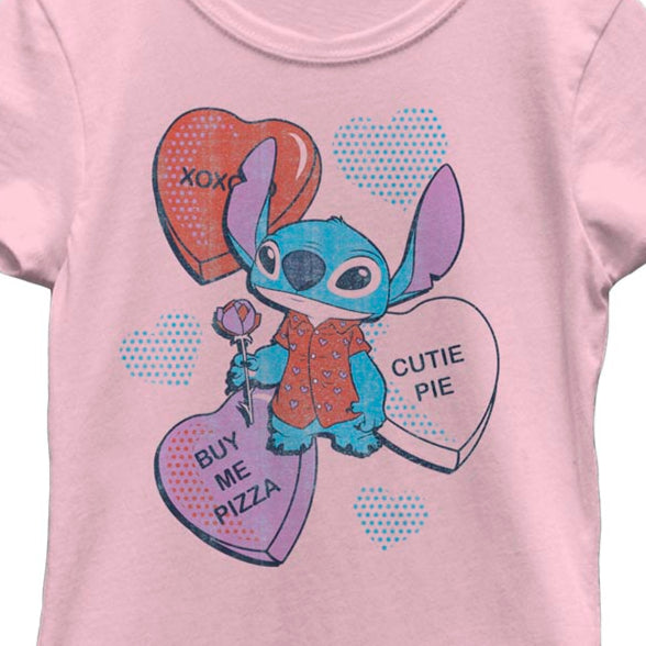 Girl's Disney Lilo and Stitch Heart Pizza T-Shirt | Blue Culture Tees