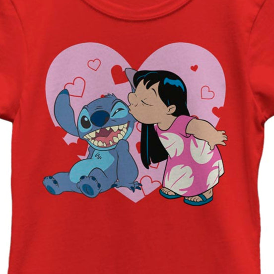 Girl's Disney Lilo And Stitch Valentines Kisses T-Shirt | Blue Culture Tees