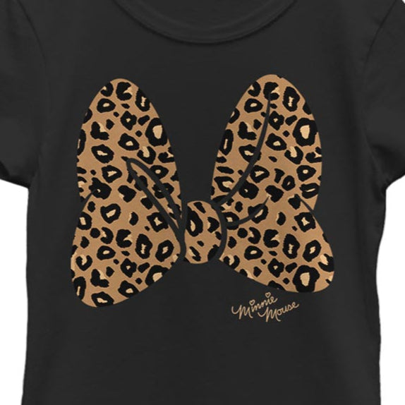 Girl's Disney Minnie Mouse Cheetah Print Bow Signature T-Shirt | Blue Culture Tees