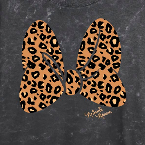 Junior's Disney Cheetah Print Minnie Mouse Bow Mineral Wash Crop Top T-Shirt | Blue Culture Tees