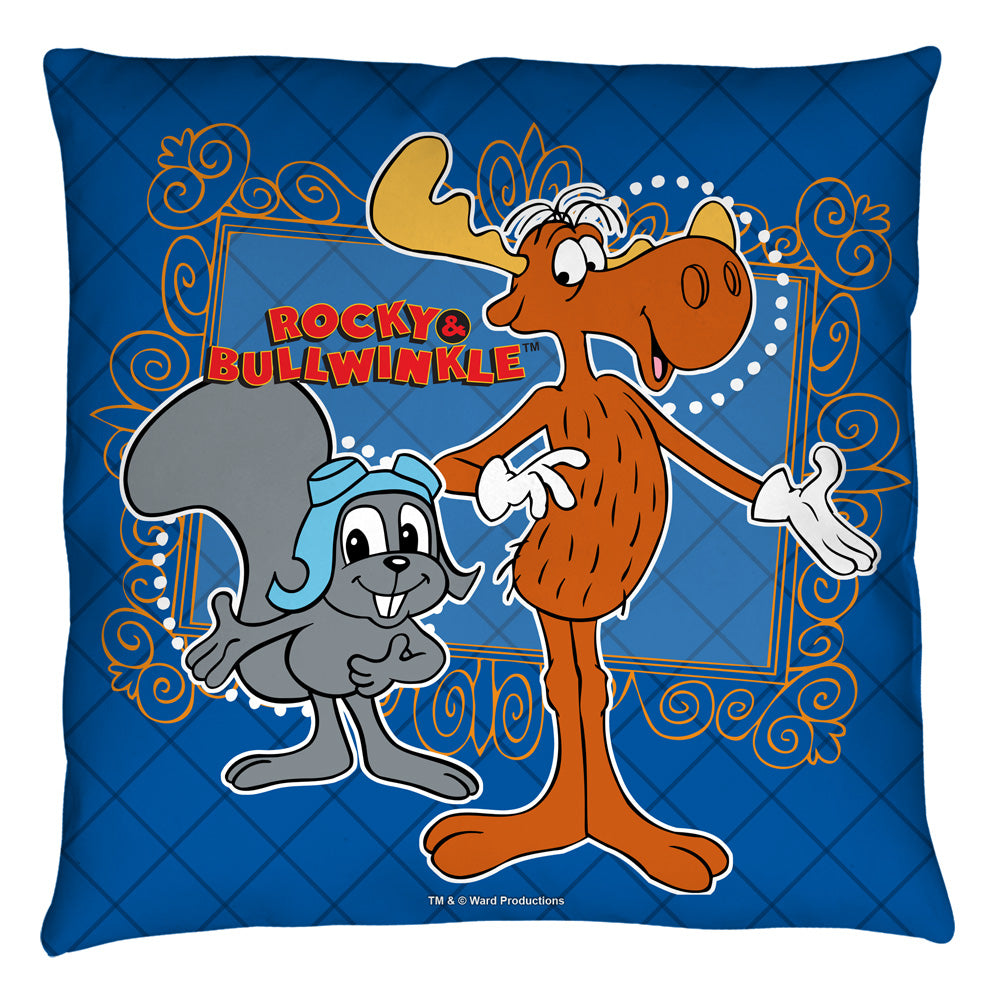 Rocky & Bullwinkle Framed Throw Pillow | Blue Culture Tees