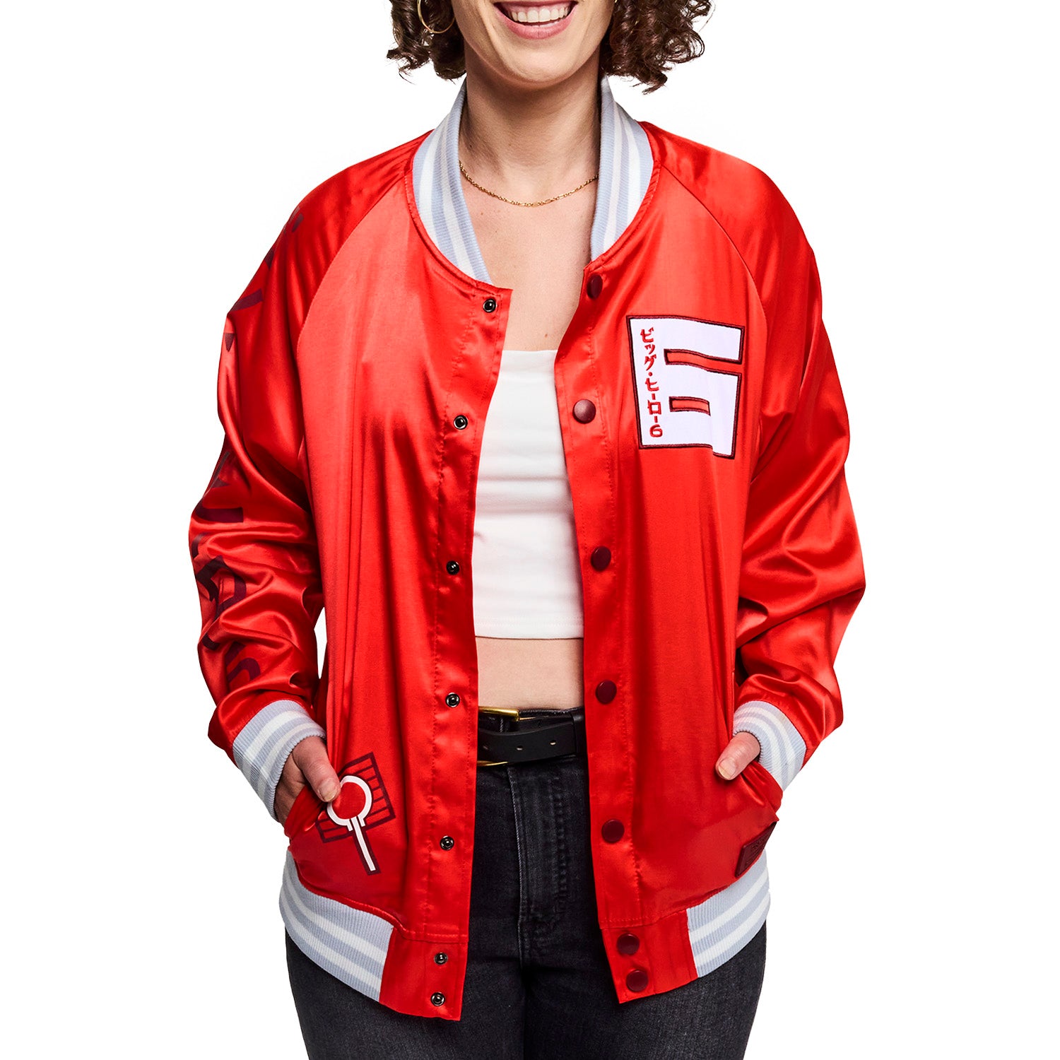 Loungefly Disney Big Hero 6 10th Anniversary Satin Bomber Jacket | Blue Culture Tees