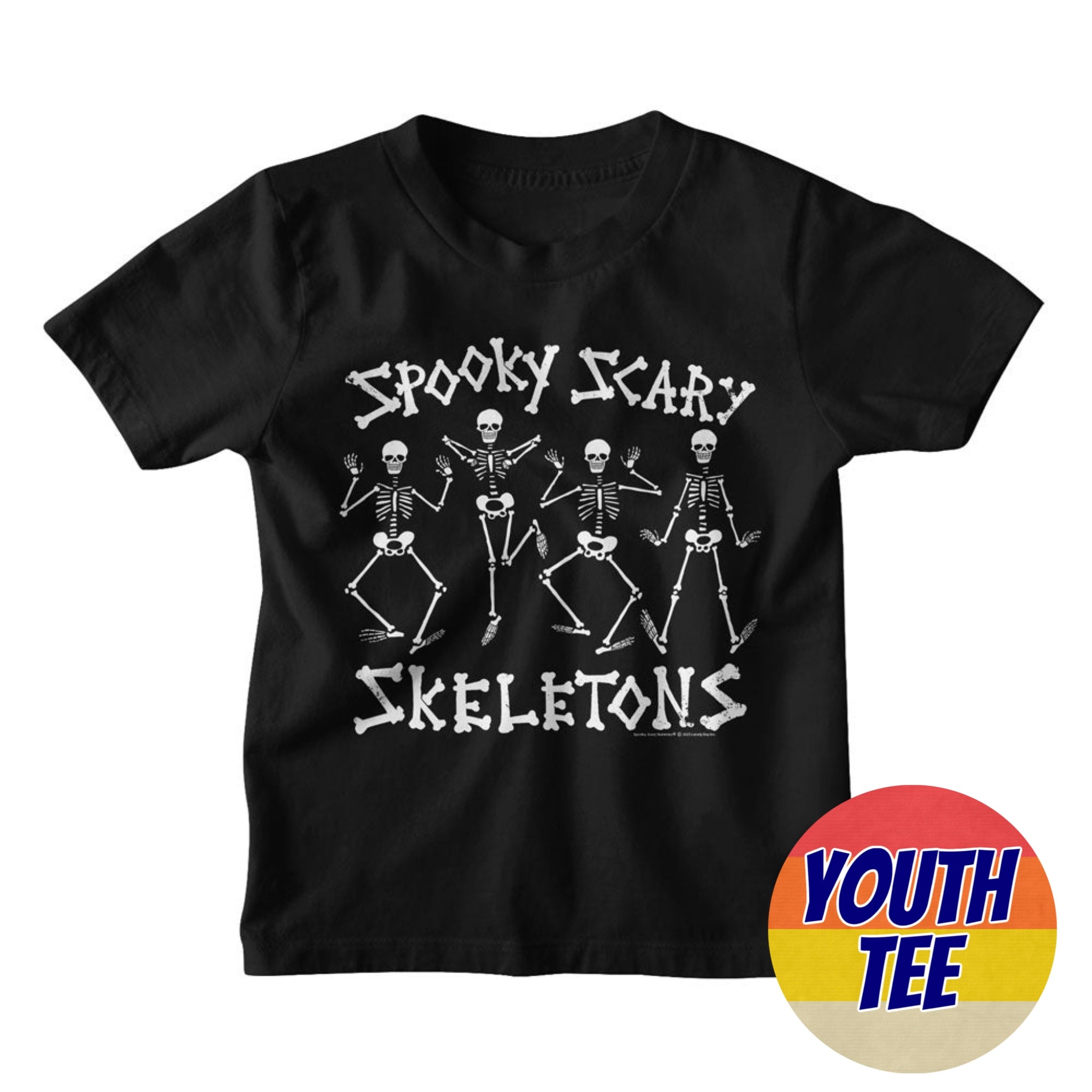 Youth Spooky Scary Skeletons Dancing T-Shirt | Blue Culture Tees