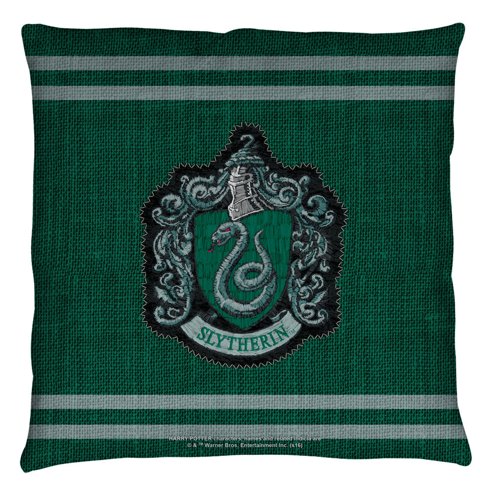 Harry Potter Slytherin Stitch Crest Throw Pillow | Blue Culture Tees