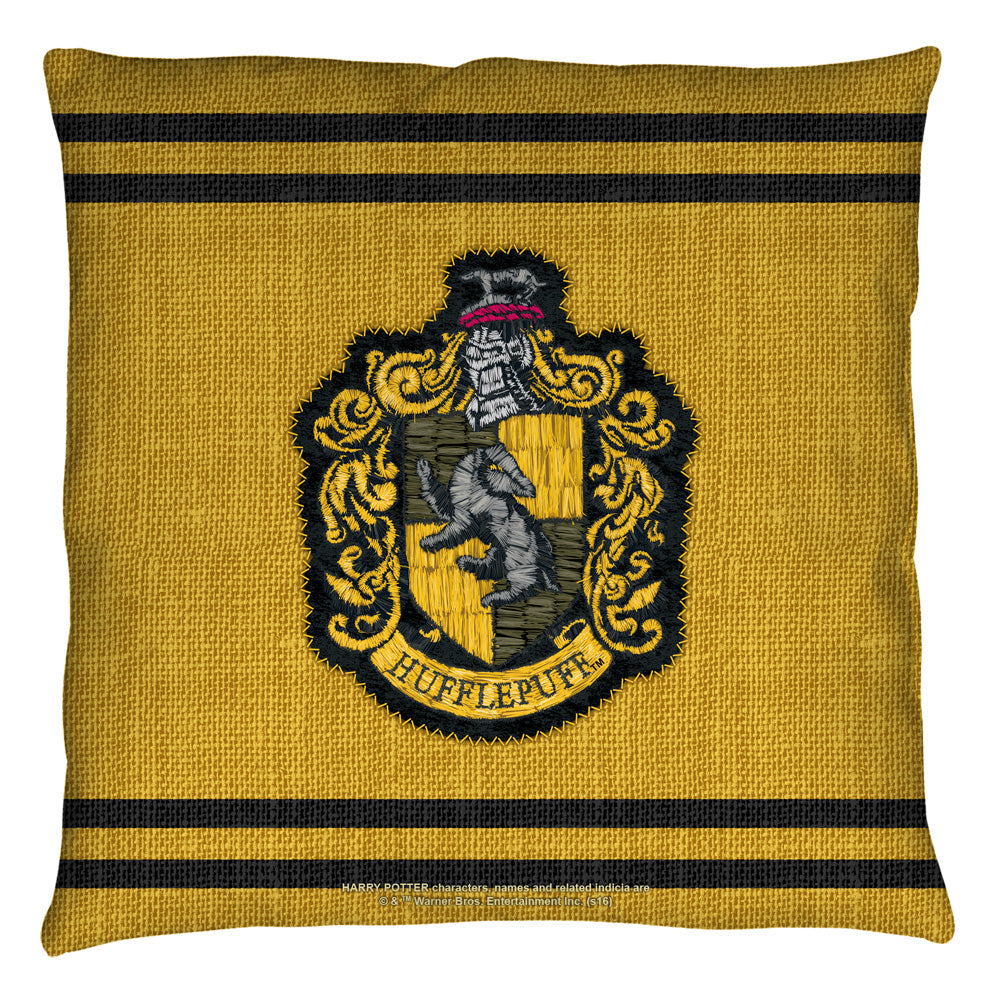 Harry Potter Hufflepuff Stitch Crest Throw Pillow | Blue Culture Tees