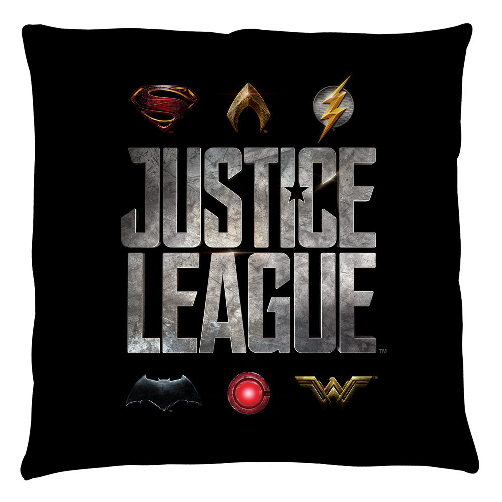 Justice League Logos Throw Pillow | Blue Culture Tees