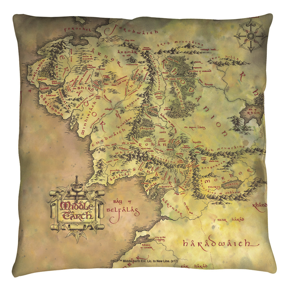 Lord of the Rings Middle Earth Map Throw Pillow | Blue Culture Tees