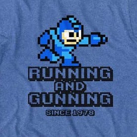 Mega Man Running And Gunning T-Shirt - Blue Culture Tees