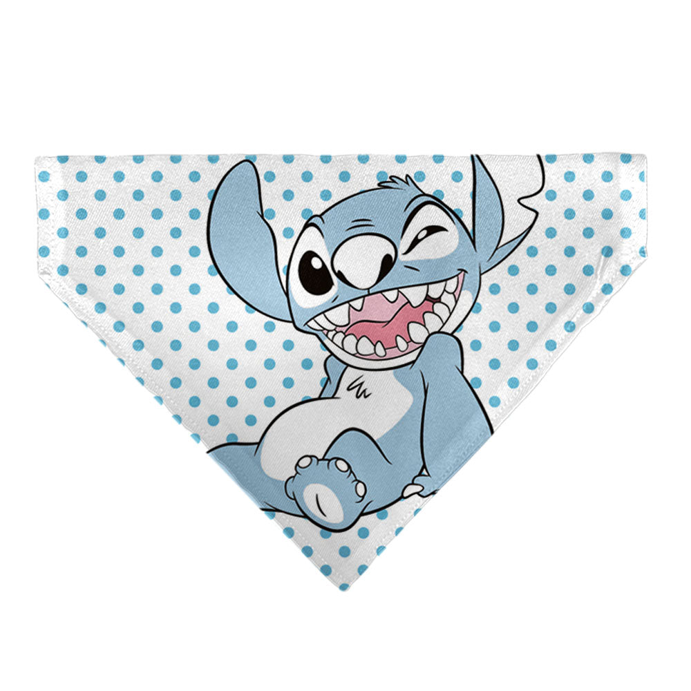 Pet Bandana - Lilo & Stitch Stitch Winking Pose and Polka Dots White/Blue