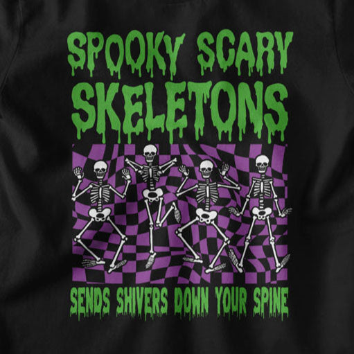 Youth Spooky Scary Skeletons Checkers T-Shirt | Blue Culture Tees