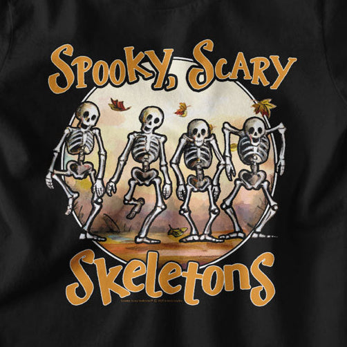 Youth Spooky Scary Skeletons Book Illustration T-Shirt | Blue Culture Tees