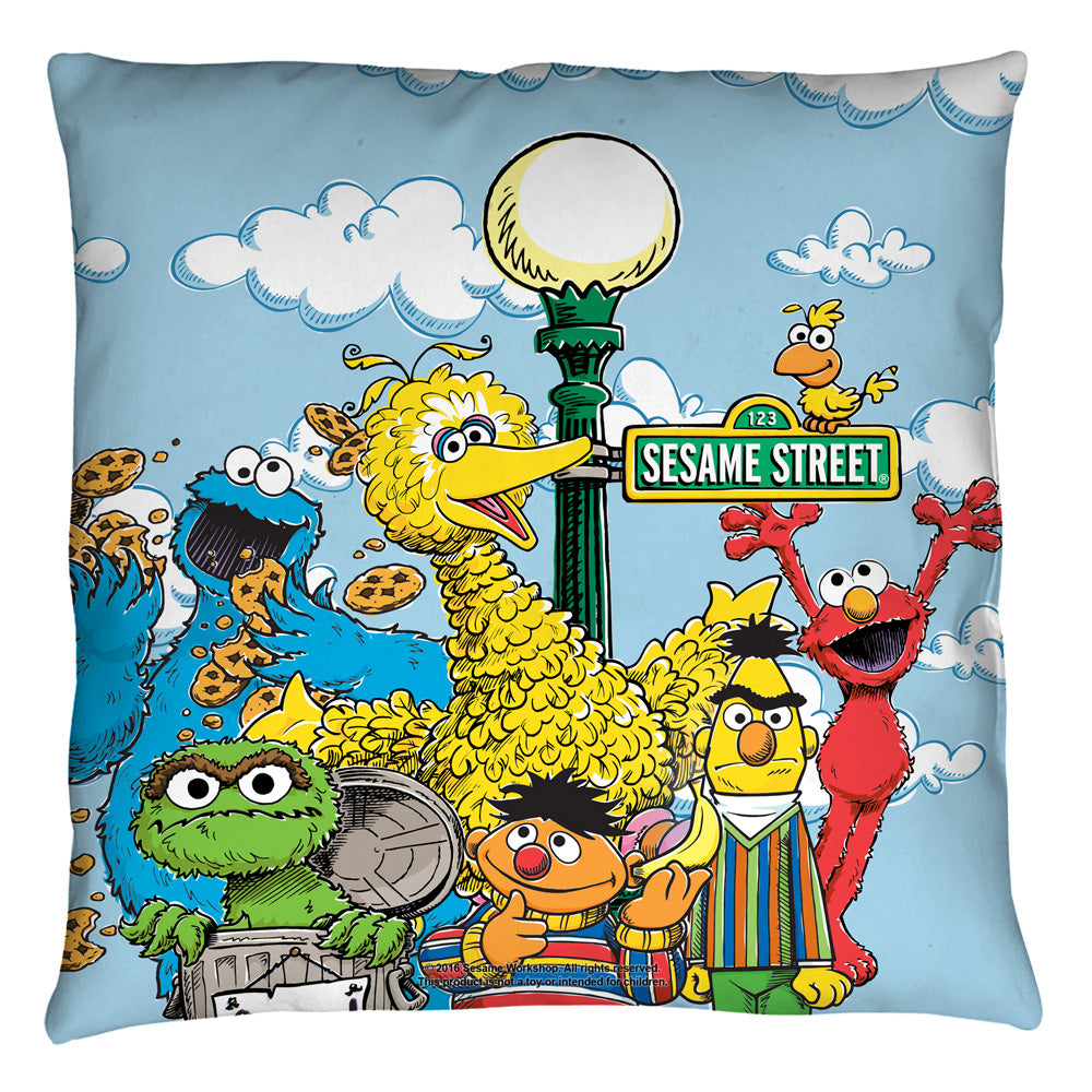 Sesame Street Retro Gang Throw Pillow | Blue Culture Tees