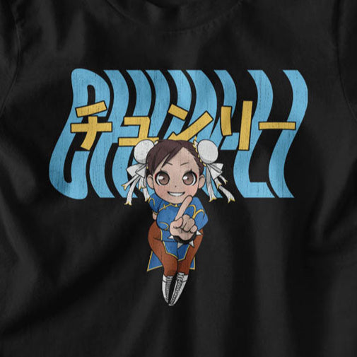 Youth Street Fighter Chun Li Warped Text T-Shirt | Blue Culture Tees