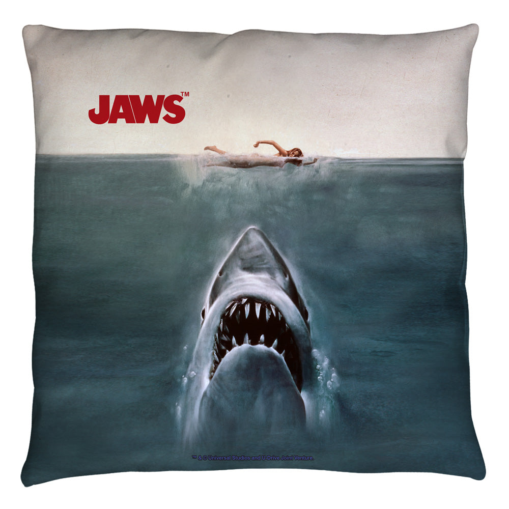 Jaws Poster Throw Pillow | Blue Culture Tees