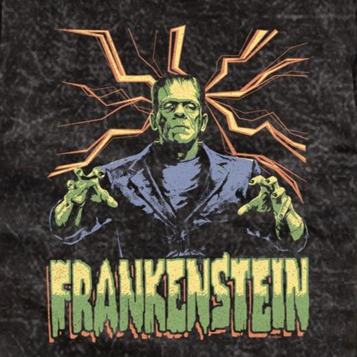 Universal Monsters Frank Lightning Bg Mineral Wash T-Shirt | Blue Culture Tees