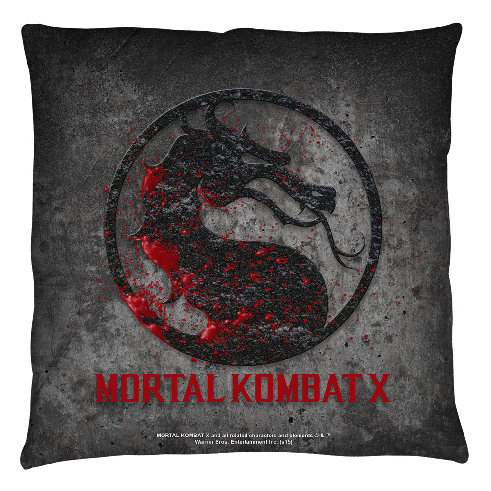 Mortal Kombat X Stone Logo Throw Pillow | Blue Culture Tees