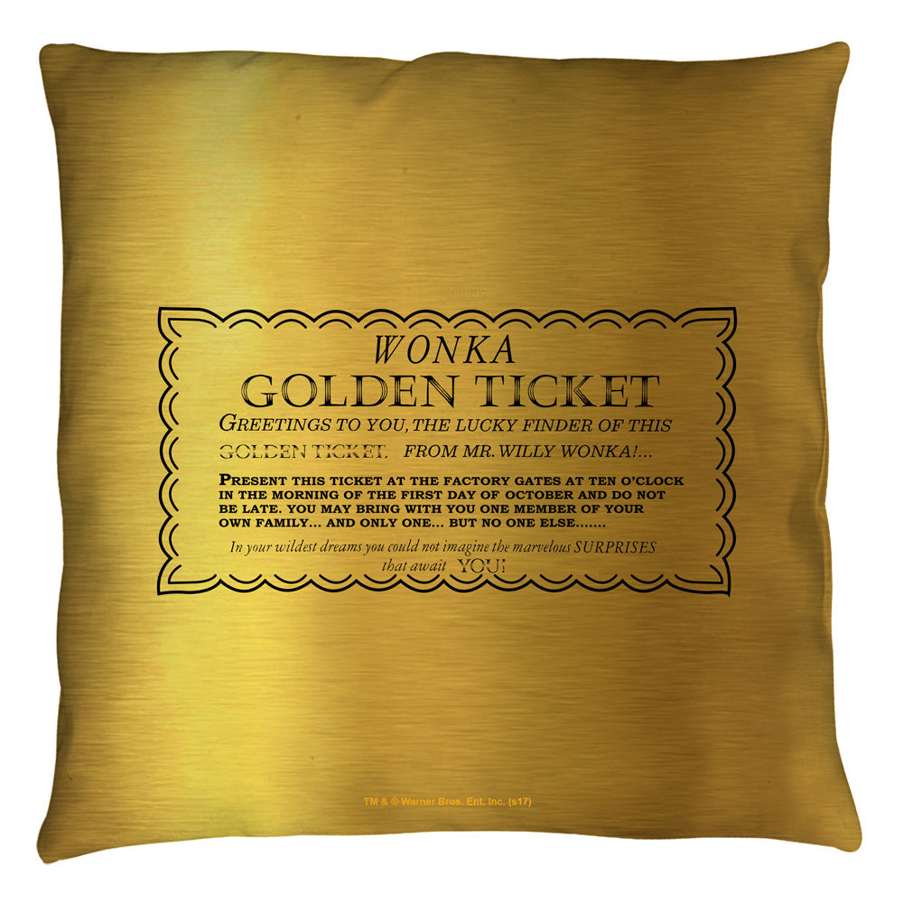 Willy Wonka Golden Ticket Throw Pillow | Blue Culture Tees