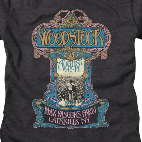Junior's Woodstock Nouveau Poster T-Shirt