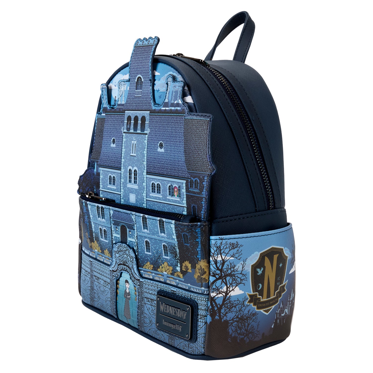 Loungefly Wednesday Nevermore Academy GITD Mini Backpack | Blue Culture Tees