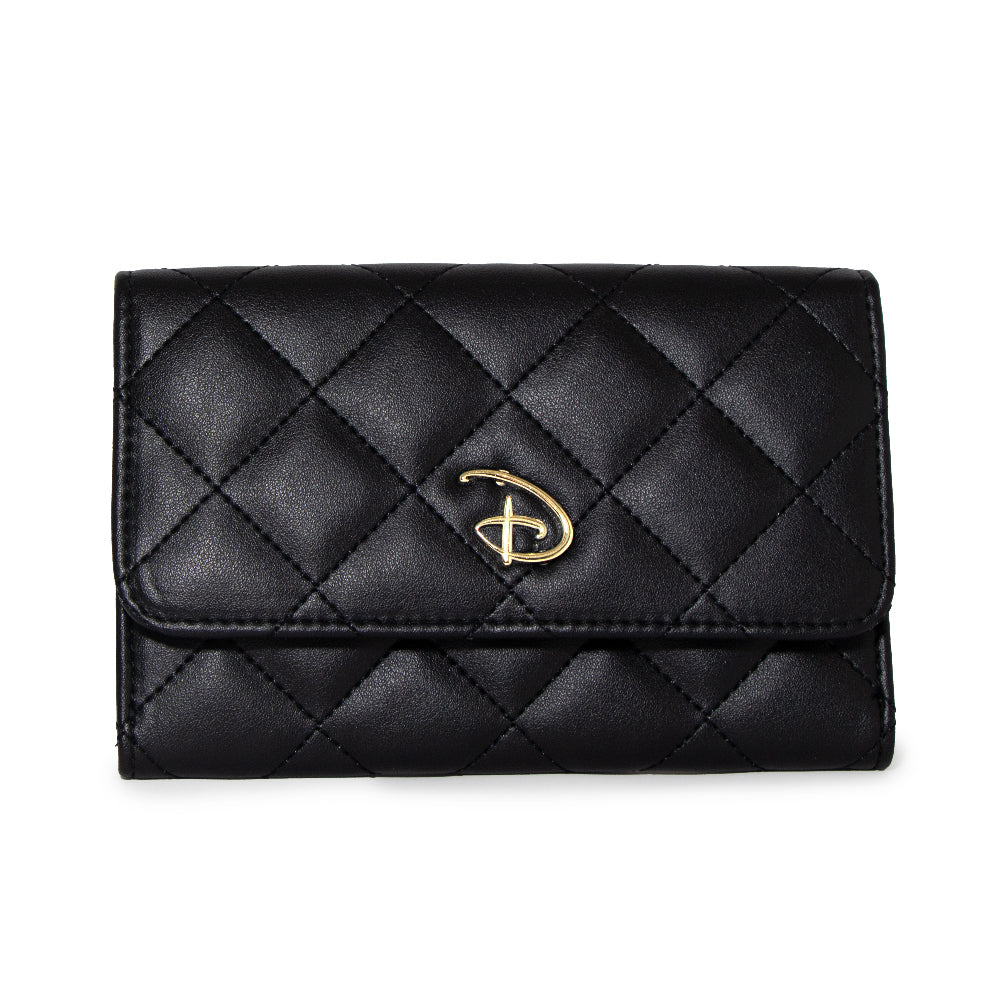 Disney Signature D Logo Gold Enamel Quilted Fold Over Wallet