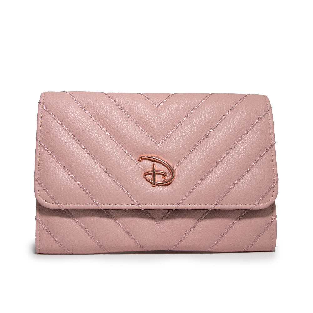 Disney Signature D Logo Rose Gold Pink Enamel Fold Over Wallet