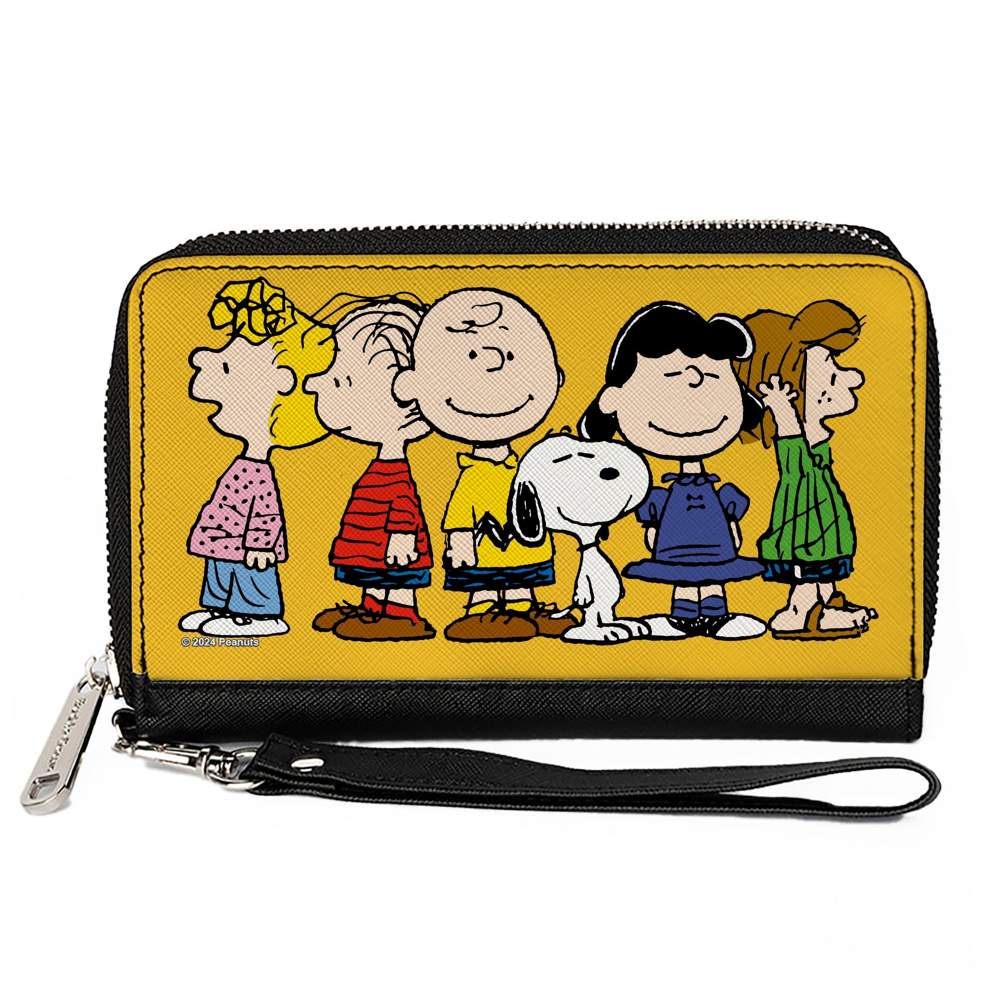 PU Zip Around Wallet Rectangle - Peanuts Gang Close-Up Group Pose Golden Yellow